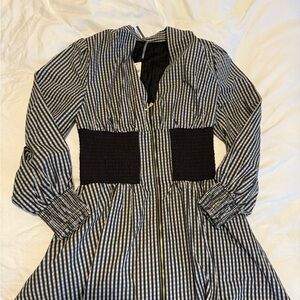 Anthropologie Navy and Peach Gingham Dress